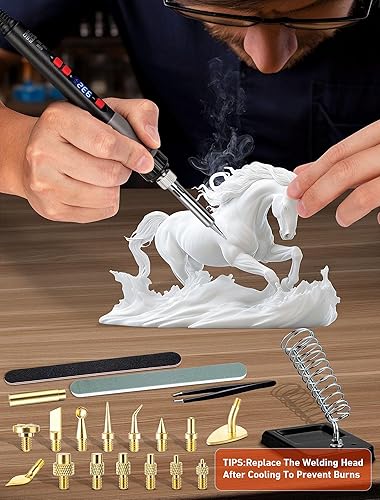 Miniatura 7 de Kit de herramienta de alisado para impresora 3D 21 en 1, kit de soldadura digital LCD de 80 W con temperatura ajustable y soldador con insertos de