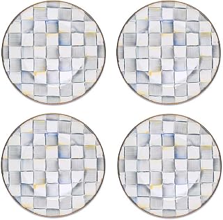 MACKENZIE-CHILDS Enamel Dinner Plate, Decorative Dinnerware Plate, 10 Inches, Set of 4, Gray-and-White Sterling Check