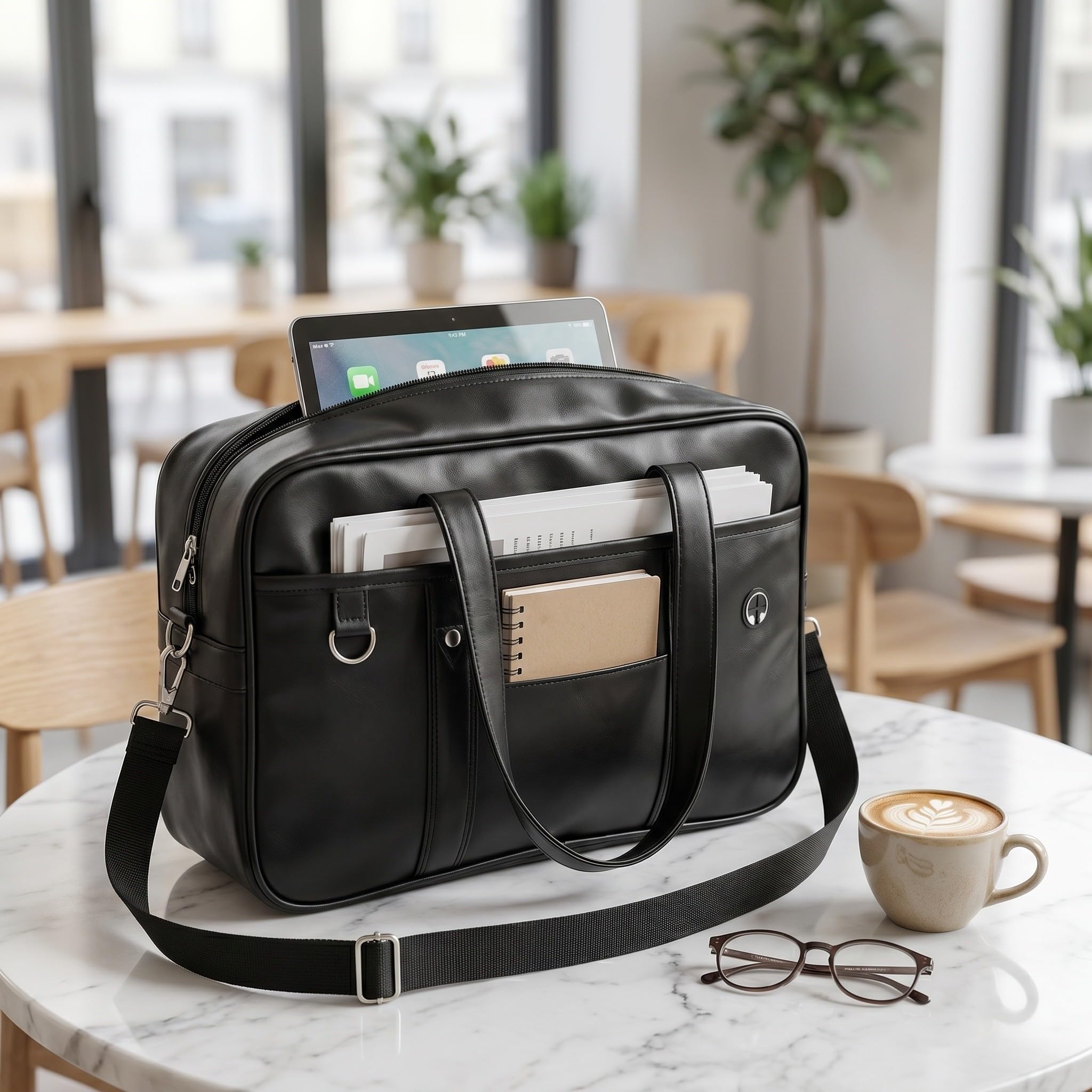 Vaguelly Bolso Hombro Mujer PU Negro Gran Capacidad Trabajo