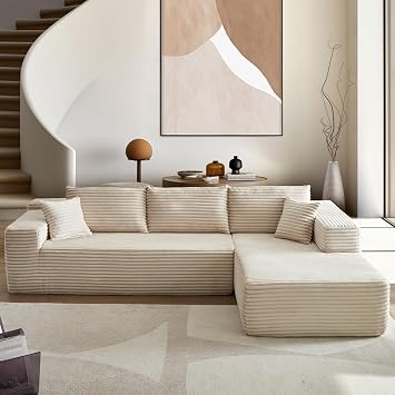 106" Cloud Sectional Couches for Living Room,L Shaped Boneless Couch with Comfy Chaise,Modular Sofa with Deep Seat No Assembly Required,Beige