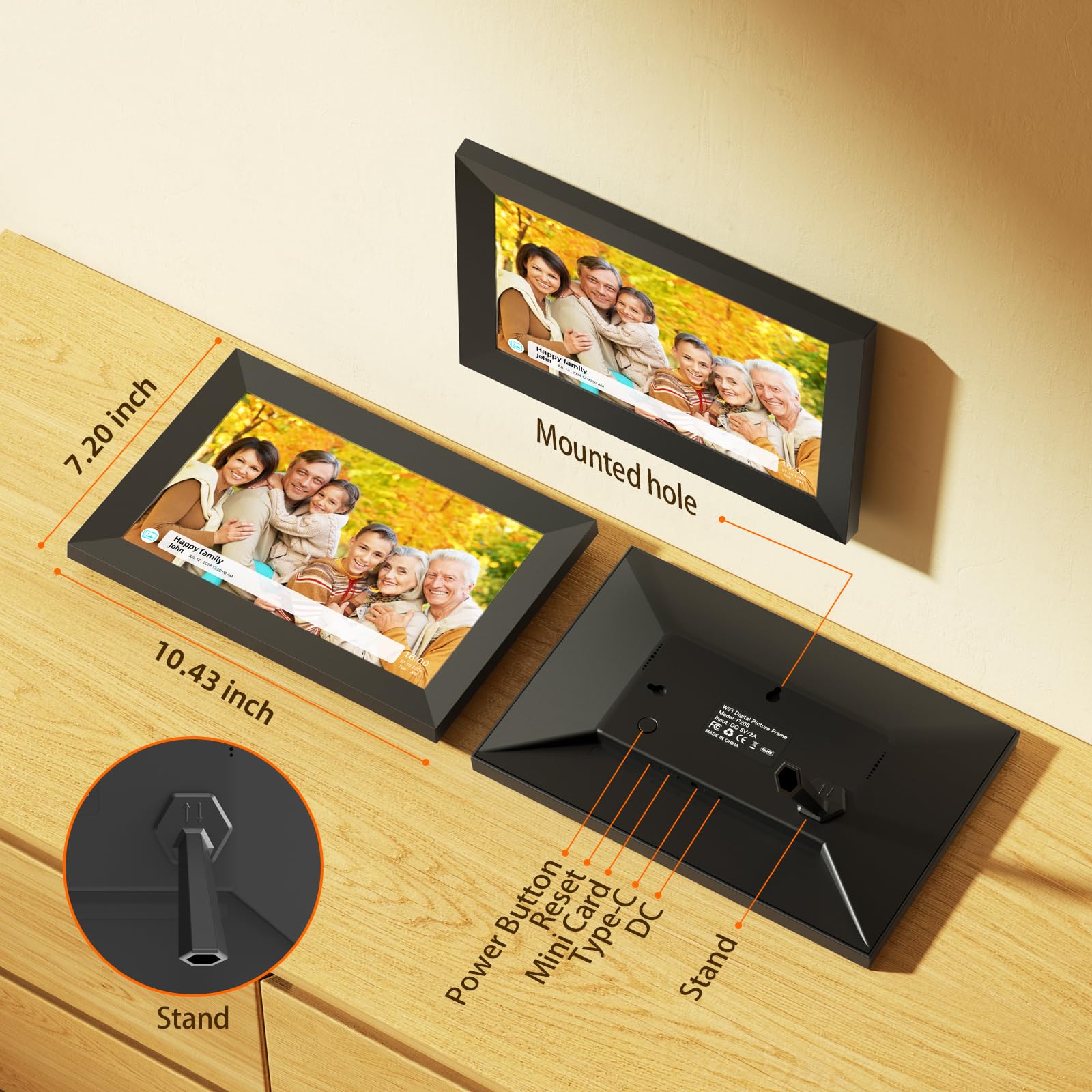 Cadre Photo Numérique WiFi 16GB, Cadres Photo Numérique 10.1 Pouces, Partagez Vos Photos sur Le Cadre Numérique Photo Via l'application Depuis n'importe où, écran Tactile 1280x800 (Black)