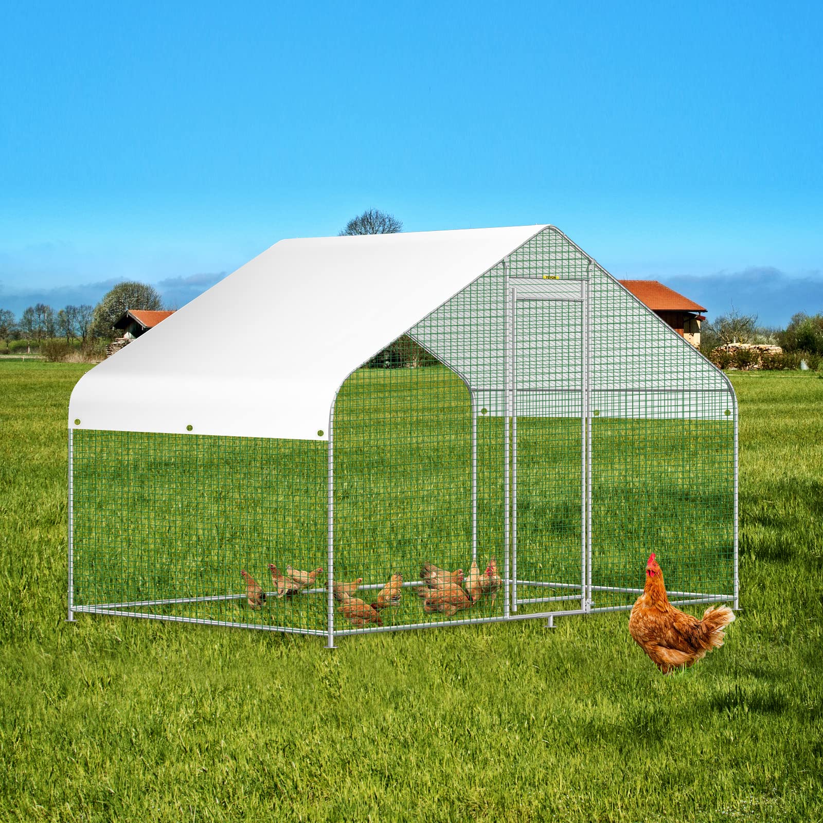 VEVOR Metal Coop, Walkin Hen Run for Backyard with Waterproof Cover