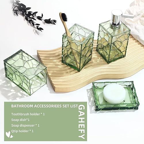 Miniatura 3 de Juego de accesorios de baño verdes con soporte para cepillos de dientes, dispensador de jabón, vaso, jabonera, decoración de baño verde salvia,
