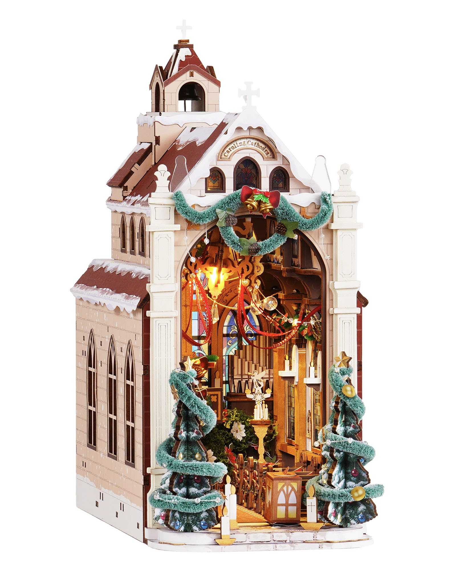 ROBOTIME Book Nook Kit for Adults–Christmas Church with LED Lights