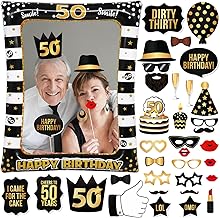 Newthinking 50th Birthday Photo Booth Props, Black Gold Inflatable Selfie Frame Funny DIY Birthday Party Props for 50th Birthday Party Supplies Decoration