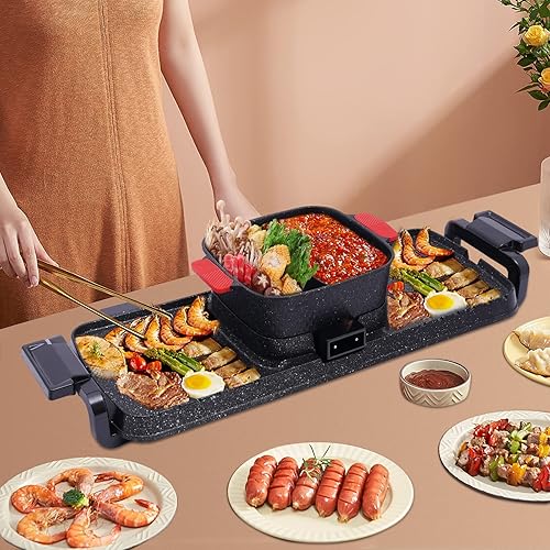 Miniatura 5 de 2 In 1 Electric Hot Pot BBQ Grill,Indoor Hot Pot with Grill,Smokeless Grill,Non-Stick Detachable BBQ for Indoor Outdoor Party,110V