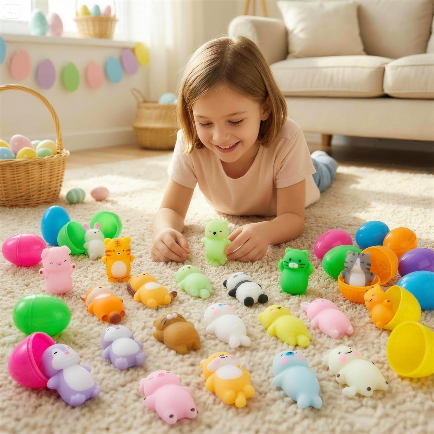 JOYIN 24 Pcs Easter Prefilled Eggs with Mochi Squishy Toys, Lovely Animal Stress Reliever Squishy Toy for Easter Theme Egg Hunt, Kids Party Favor, Basket Stuffers Filler, Classroom Prize Supplies - Image 5