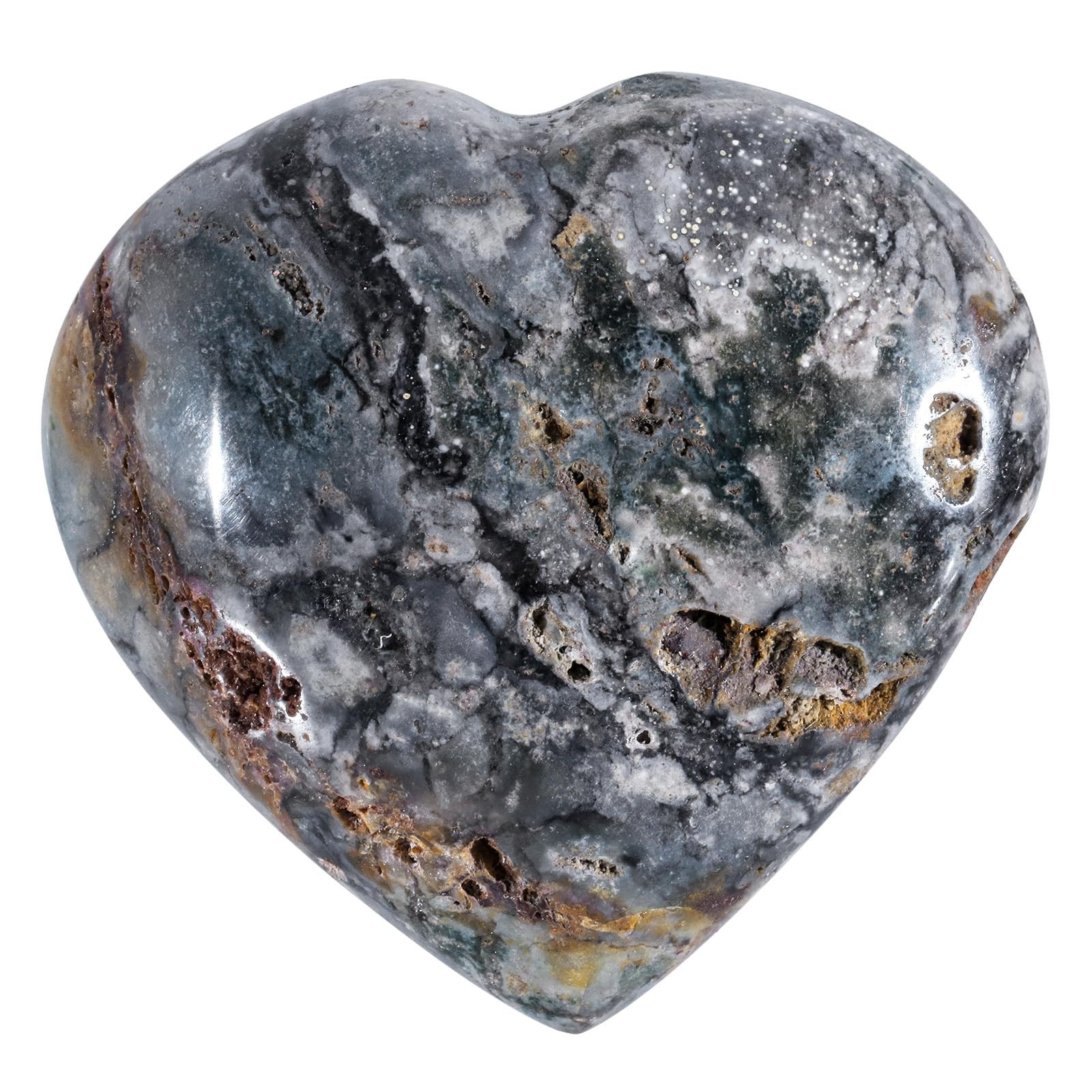 mookaitedecor 101-110mm Ocean Agate Jasper Crystal Love Heart Stone Crystal for Love Palm Worry Stone Reiki Healing Pocket Crystal Heart Ornament for Home Heart Gift for Crystal Collectors