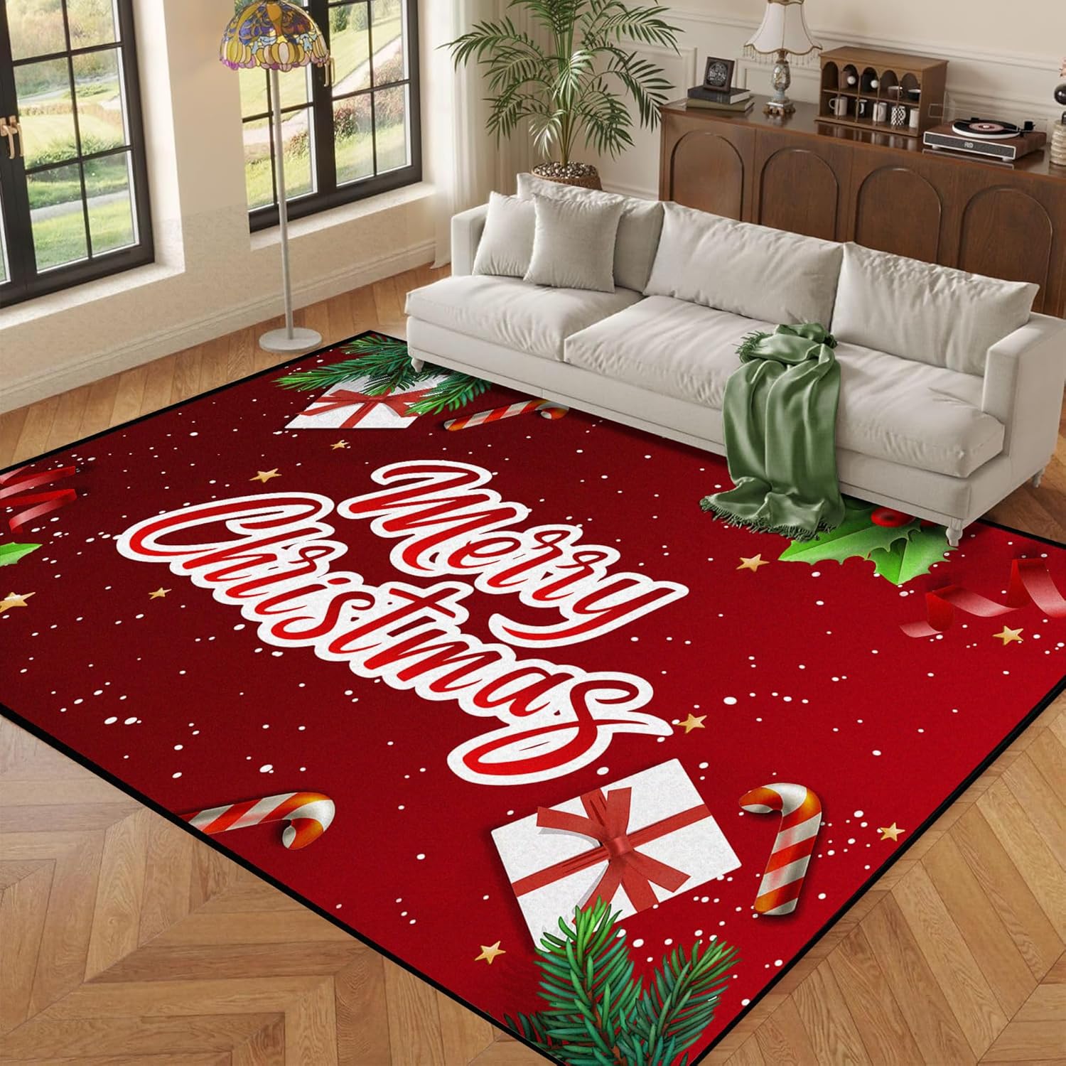 5' X 7' Christmas Rug Merry Xmas Door Mat Non-Slip Indoor Outdoor Front Door Doormat Living Room Bedroom Entrance Rug Happy Xmas Home Festive Decoration