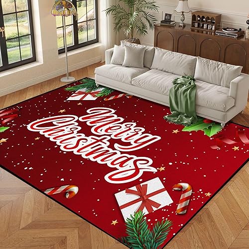 Miniatura 21 de Alfombra de área de 5' x 7' para Navidad, alfombra para dormitorio y sala de estar, alfombra decorativa de Navidad, alfombra antideslizante