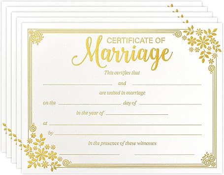 Lesnala 25Pcs Marriage Certificates with Gold Foil Edges Blank Thick Paper for Wedding Ceremony Official Newly Weds Expecting Proposals Supplies 11 X 8.27inch
