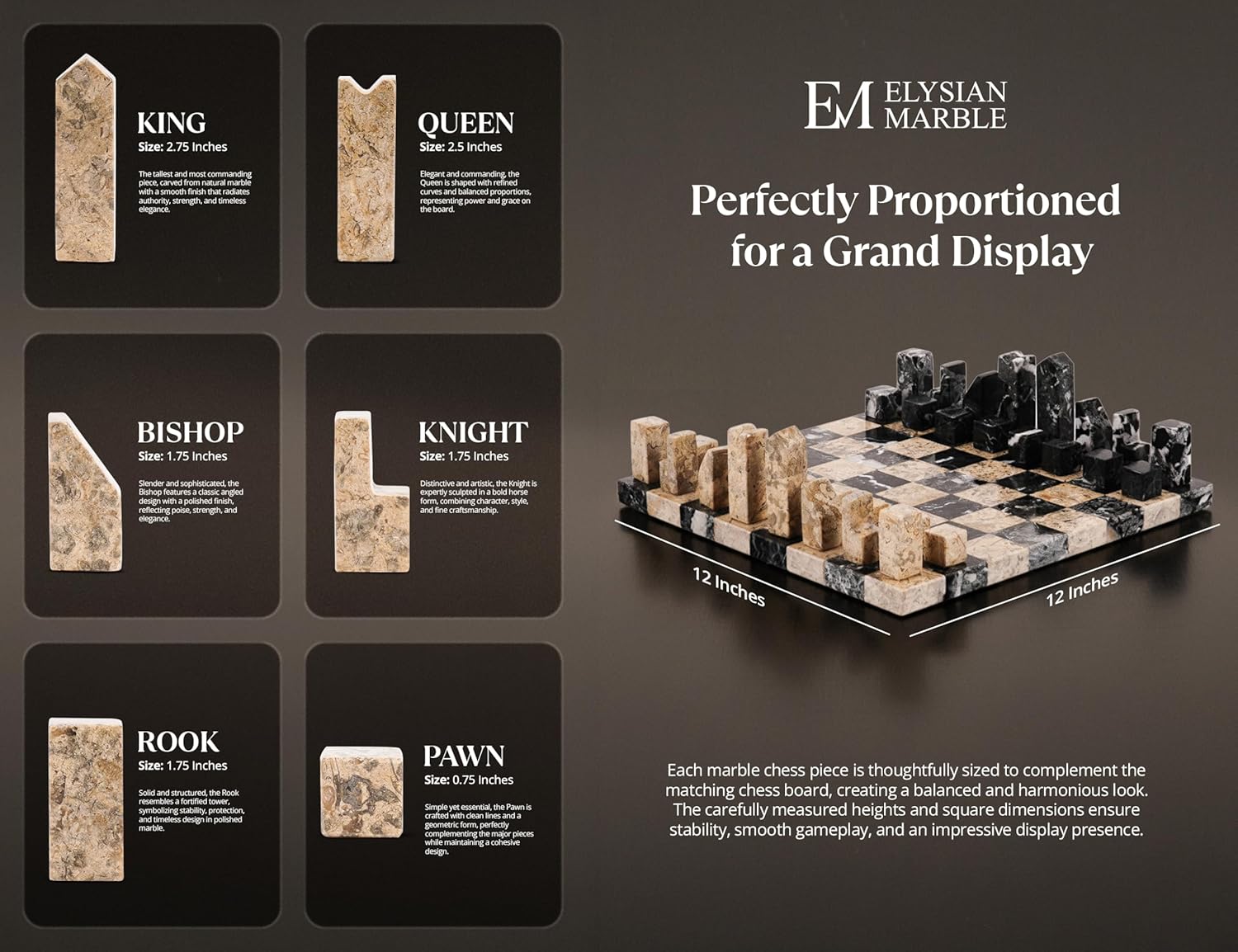 Modern Chess Set – Handcrafted Borderless Marble Chess Board with Minimalist Geometric Pieces, Luxury Decorative Chess Game for Coffee Table, Home Décor & Gifts