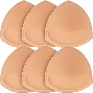 Bra Pads Inserts 3 Pairs, Sewn Edge Removable Boob Replacement Padding for Swimsuit Sport Fits AB, CD, DE Cups