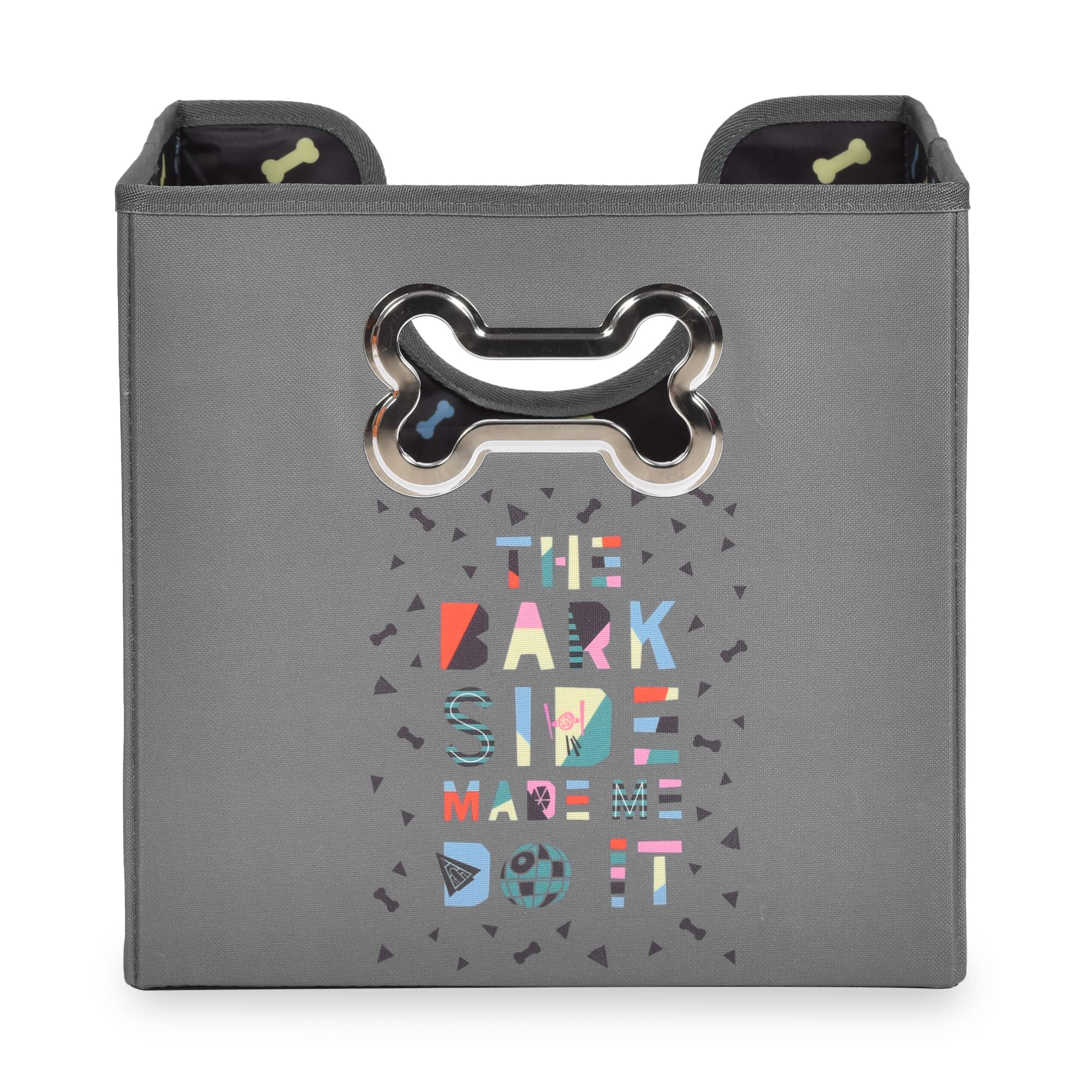 “The Bark Side Made Me Do It” Pet Toy Storage Bin, Fabric Dog Toy Storage Bin, Gray 12 x 12 x 12 | Foldable Cube Storage Bin | Gifts for Star Wars Fans (FF19386)