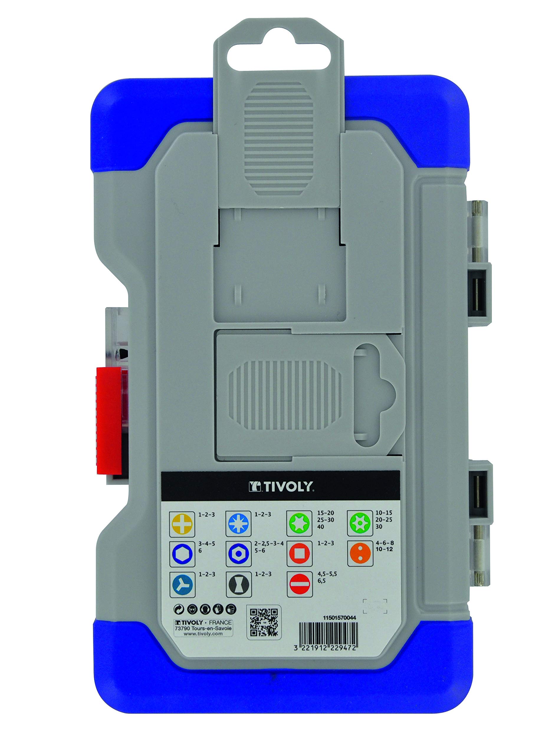 Tivoly - Coffret 43 Pièces Embouts de Vissage Longs - Empreintes pour la Plupart des Vis - Embouts Visseuse Long avec Coffret Ranger Box Antichoc, Couvercle Transparent et Sûreté Antivol