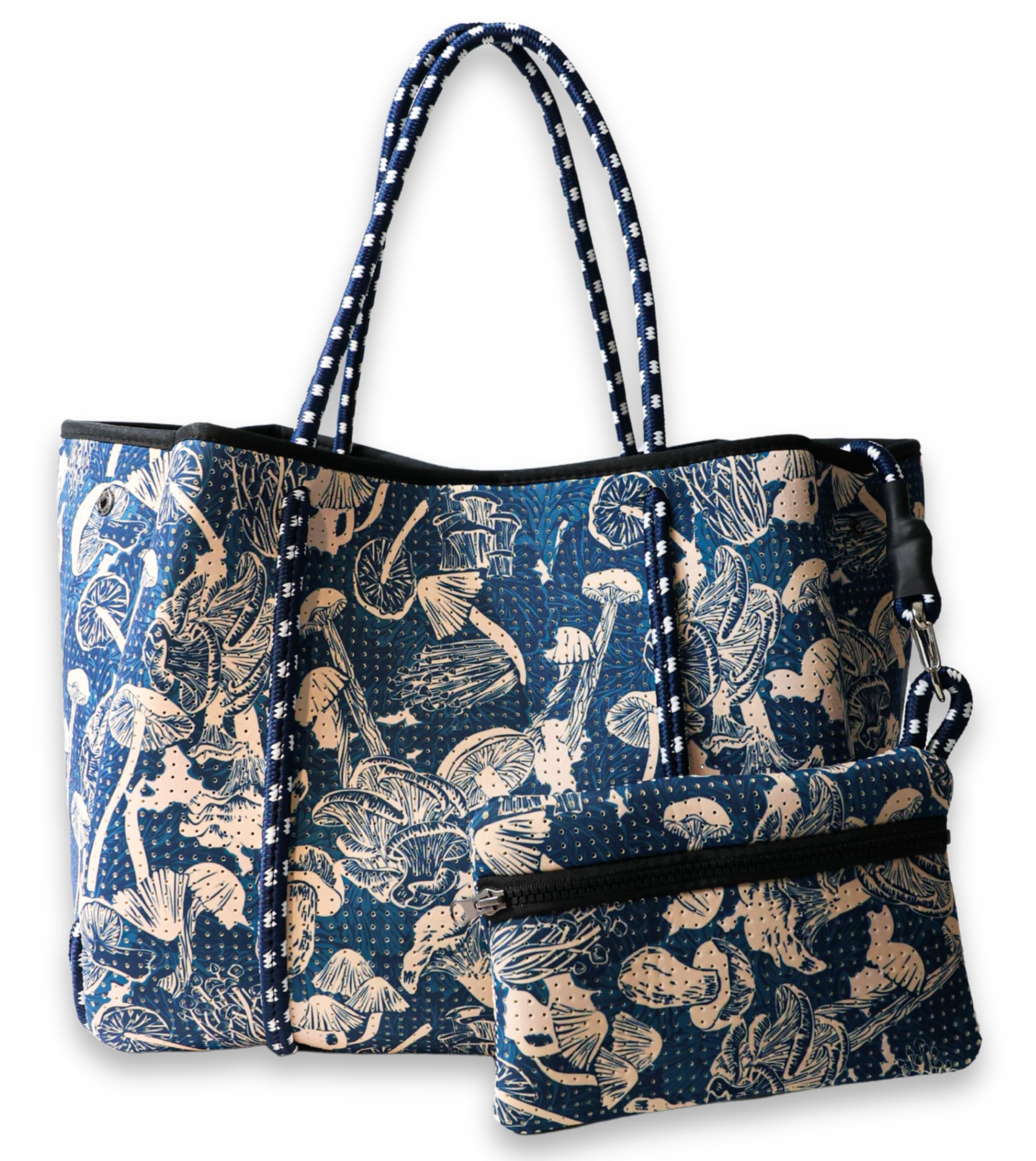 POPUPS Large Neoprene Tote Bag for Women - Everyday Designer Handbag for Travel Work and Beach with Pockets and Zipper Pouch