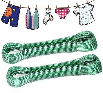 Giffy 20 Meter Clothes Line Strong PVC Coated Clothesline Steel Anti-Rust Metal Wire Rope for Cloth Drying, Pack of 2