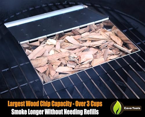 Miniatura 5 de Cave Tools Kit de inicio de caja de ahumador para astillas de madera, estilo cubo de acero inoxidable con tapa con bisagras, parrilla de barbacoa y