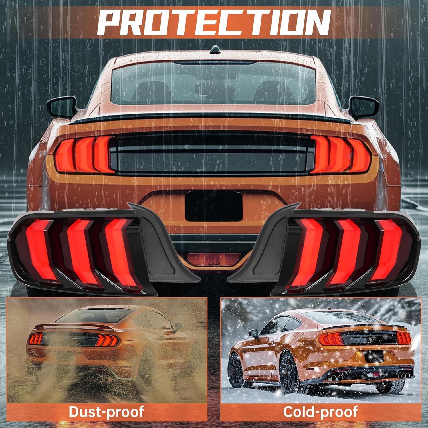 HECASA Tail Lights Compatible with 2015-2023 Ford Mustang Five Models Sequential Full LED Taillights Tail Lamp with LED Tube Turn Signal Left and Right (Red Lens+Black Housing)