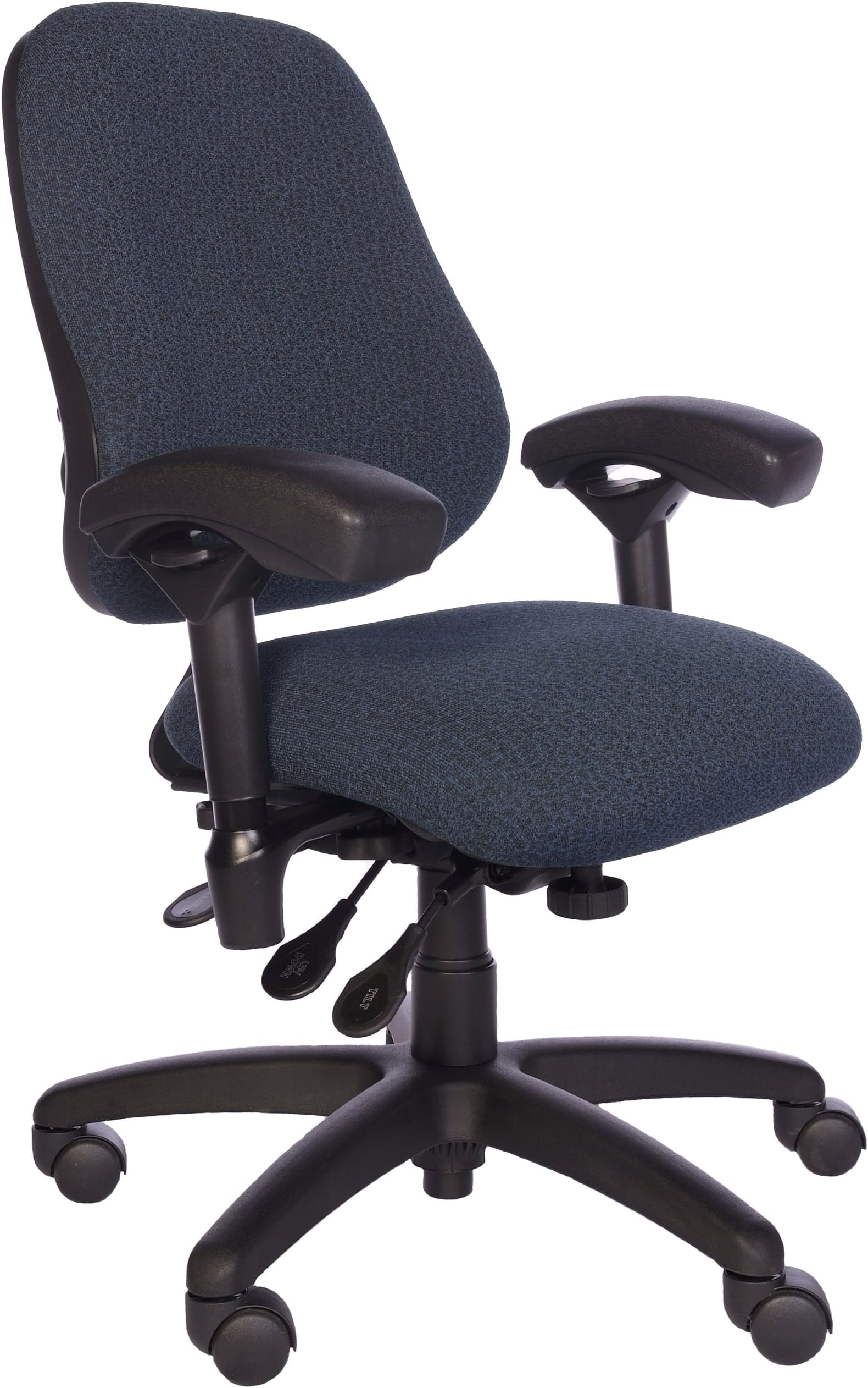 BodyBilt J2406 Blue Fabric High Back Petite Thoracic Support Task Chair with Arms, 20" Length x 20" Width Backrest, 18.5" Width Seat, Grade 3 Comfortek