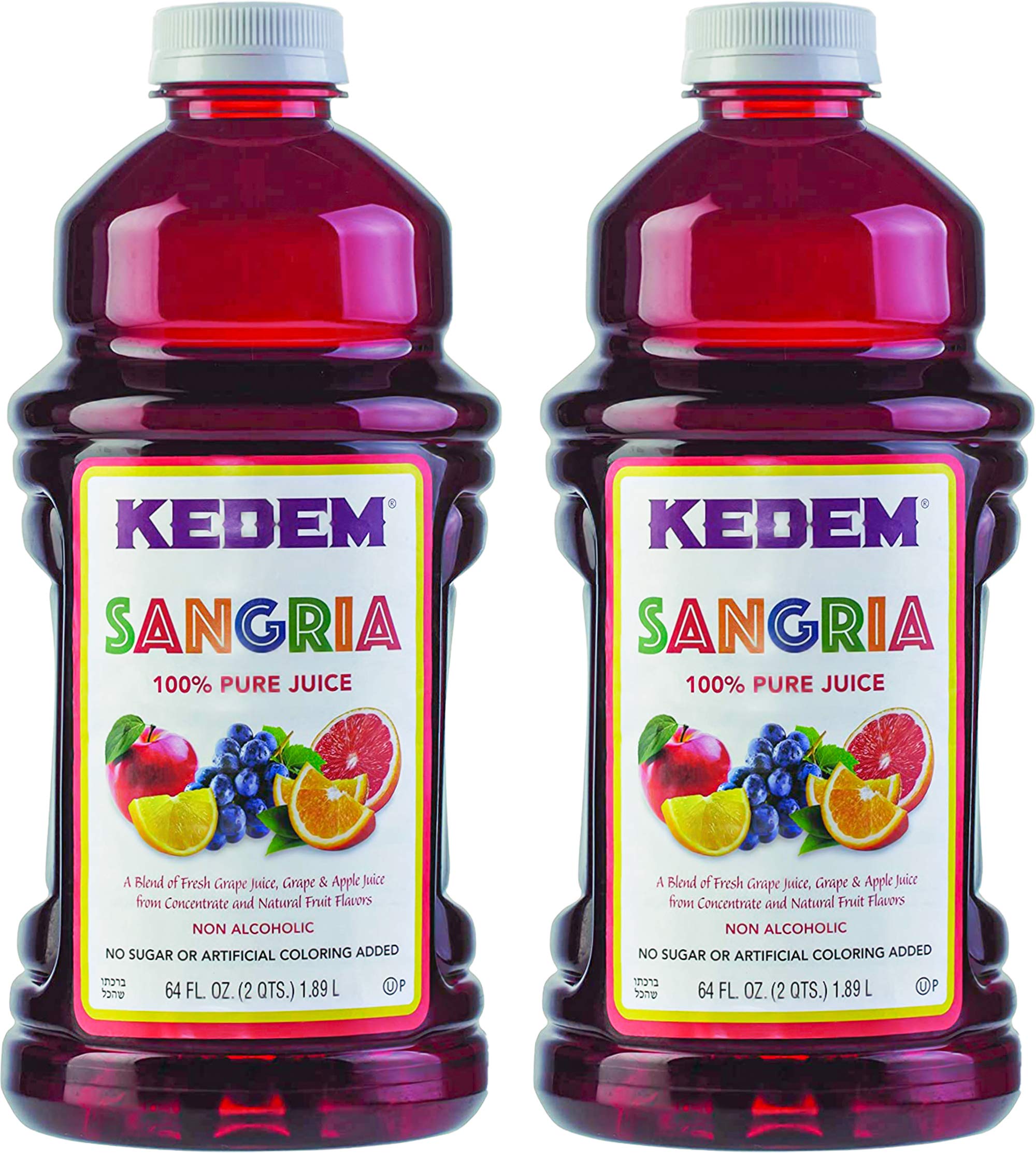 Kedem Sangria Soft Drink, Made of 100% Pure Juice, 64oz, (2 Pack), No Sugar or Artificial Coloring Added