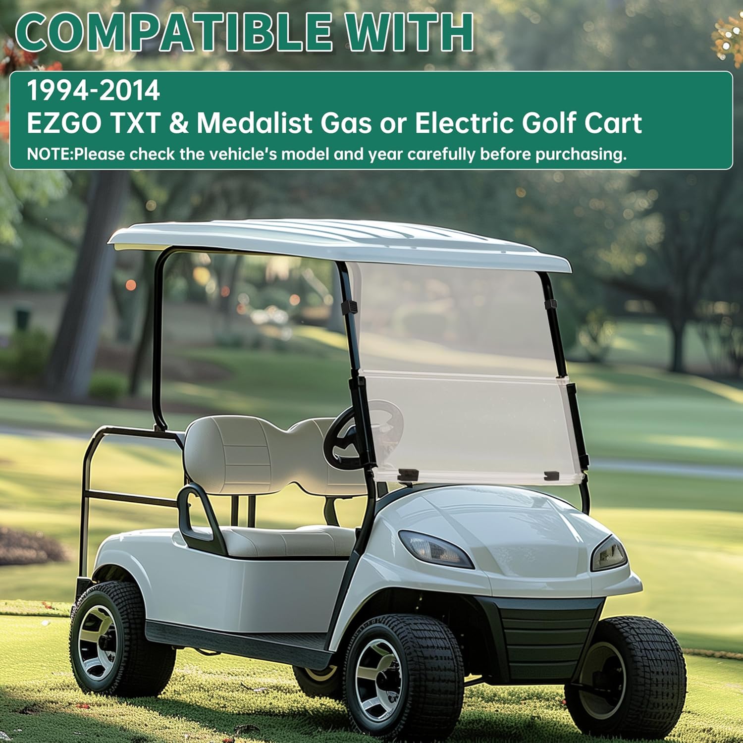ecotric tinted windshield compatible with 1994-2014 ezgo txt/medalist gas or electric models golf cart windshield folding down impact resistant windshield