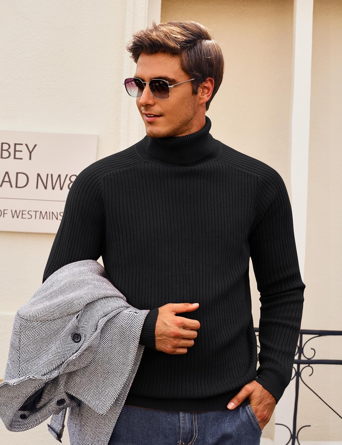 Cotrasen Men's Knit Turtleneck Sweater Ribbed Long Sleeve Solid Pullover Sweater Casual Winter Thermal Sweater Tops - Image 4