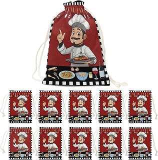 Victoroes Chef Drawstring Gift Bags 10 Pcs 5" x 7" Small Kitchen Gourmet Black And White Check Gift Bag Reusable Fabric Wrap Bags for Wedding Party Birthday Holiday