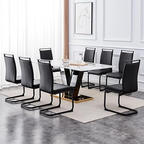 Miniatura 2 de gopop Juego de mesa de comedor para 8, moderno juego de mesa de comedor de mármol de 71 pulgadas, mesa rectangular grande de vidrio y 8 sillas de