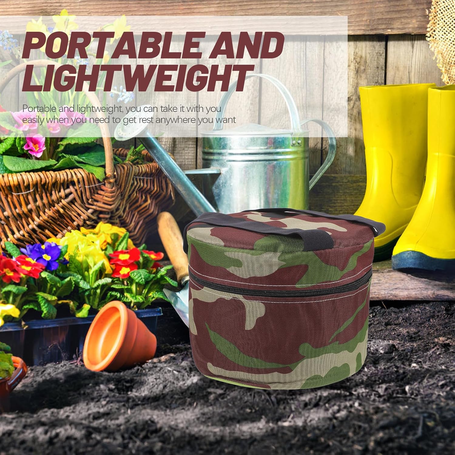Portable Foam Garden Stool for Outdoor Gardening and Field Work Lightweight Small Camping and Step Stool 18cm High Sturdy Foam with Storage Pocket Camouflage Pattern Random Color