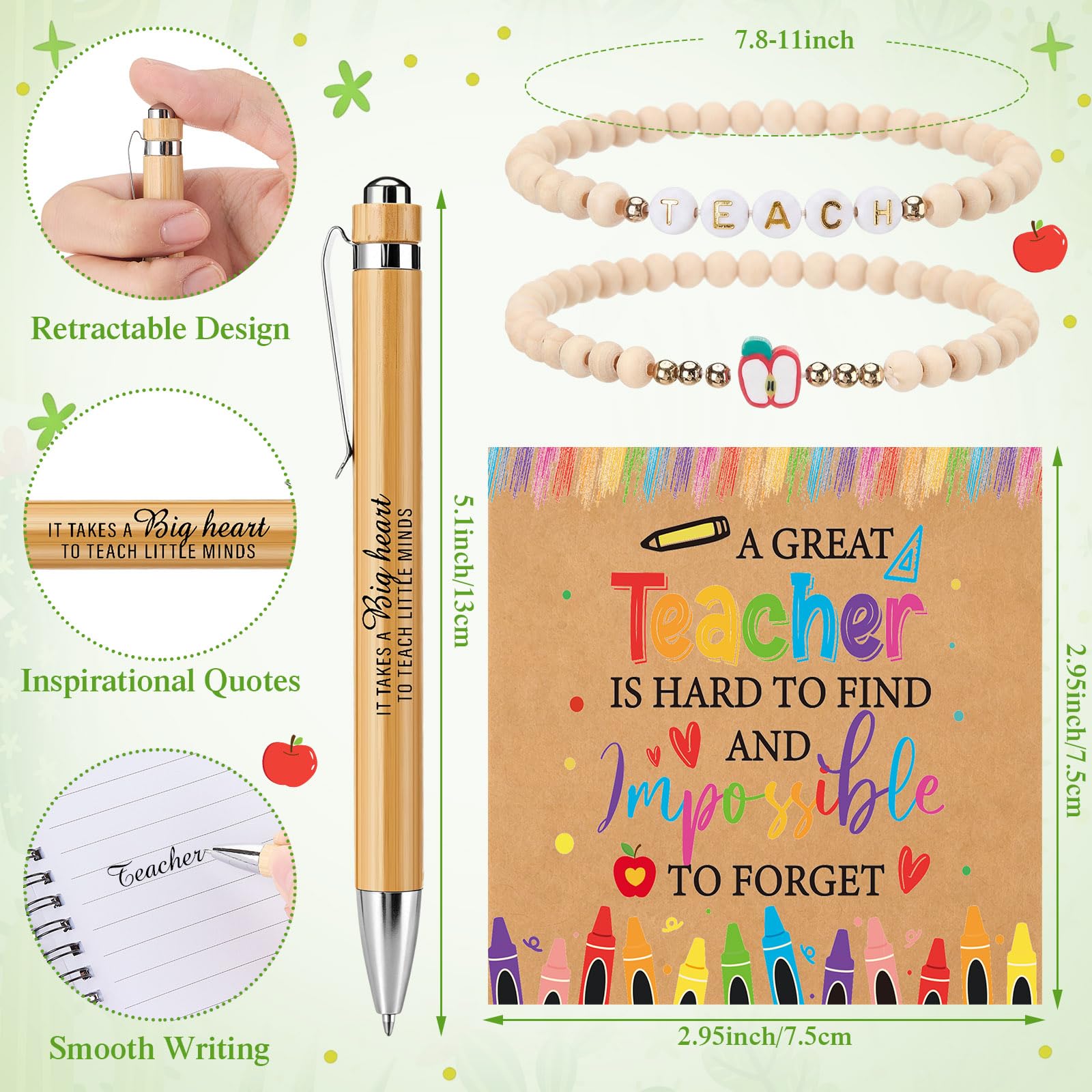 Flutesan 24 pezzi regali di apprezzamento per insegnanti, alla rinfusa di fine anno, regali di ringraziamento per insegnanti, quaderni a spirale ispiratori, penne a sfera, braccialetti per bambole