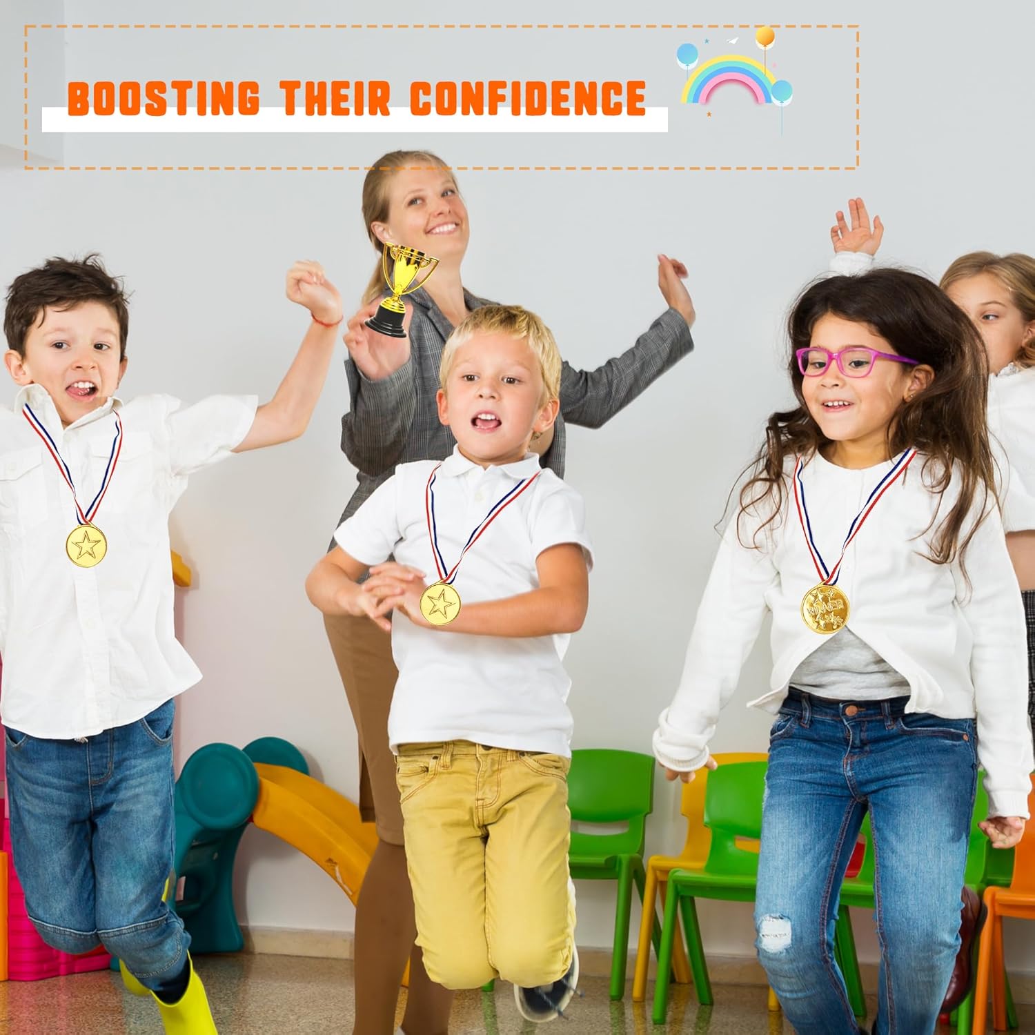 72 Pcs Mini Trophies Cups Medals for Kids 36 Gold Award Trophy Cups 36 Plastic Medals Sports Tournament Competitions Winning Prizes Rewards Party Favors