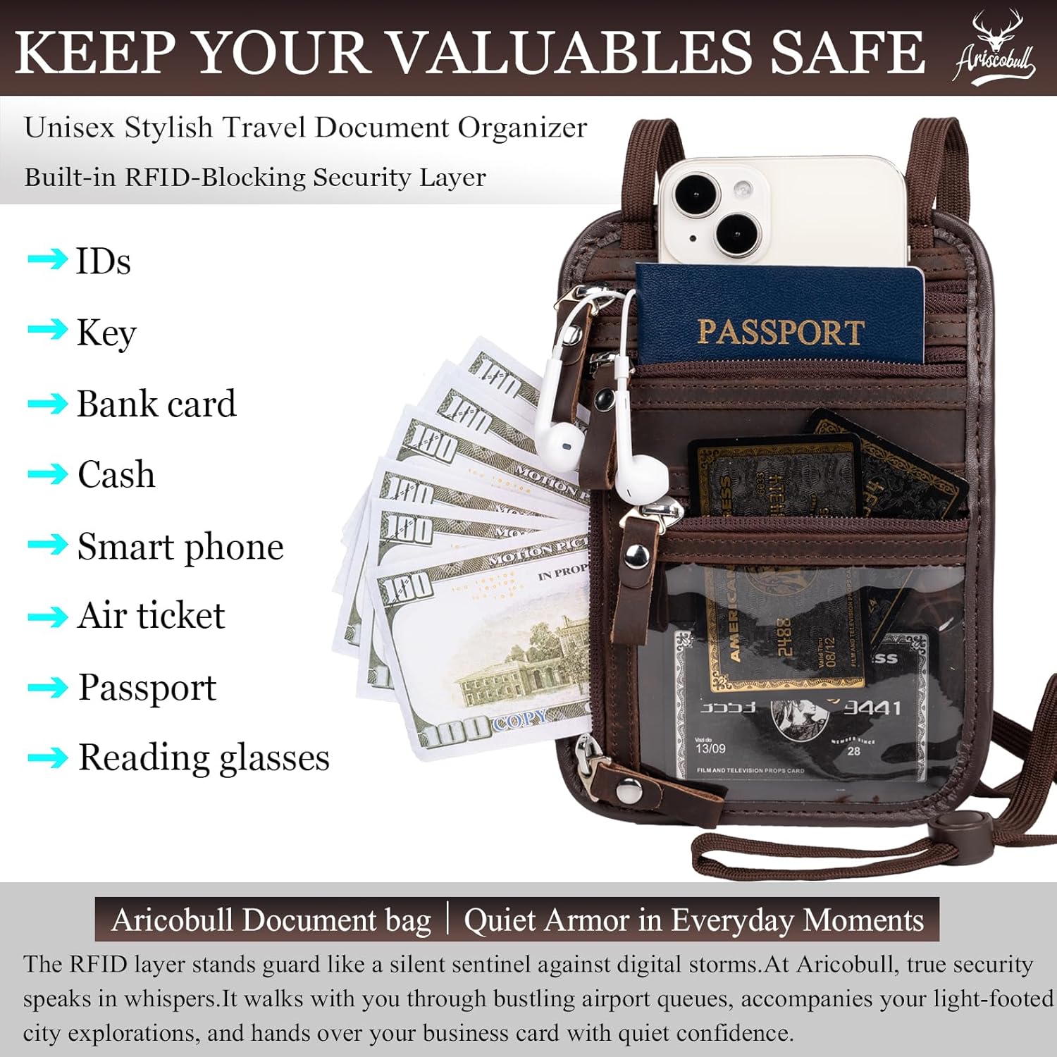 Neck Wallet - Rfid Wallet Women - passport holder for travel - Travel Wallet Passport Holder For Travel Women - 10.3x6.8inch (Dark Coffe) - Image 3