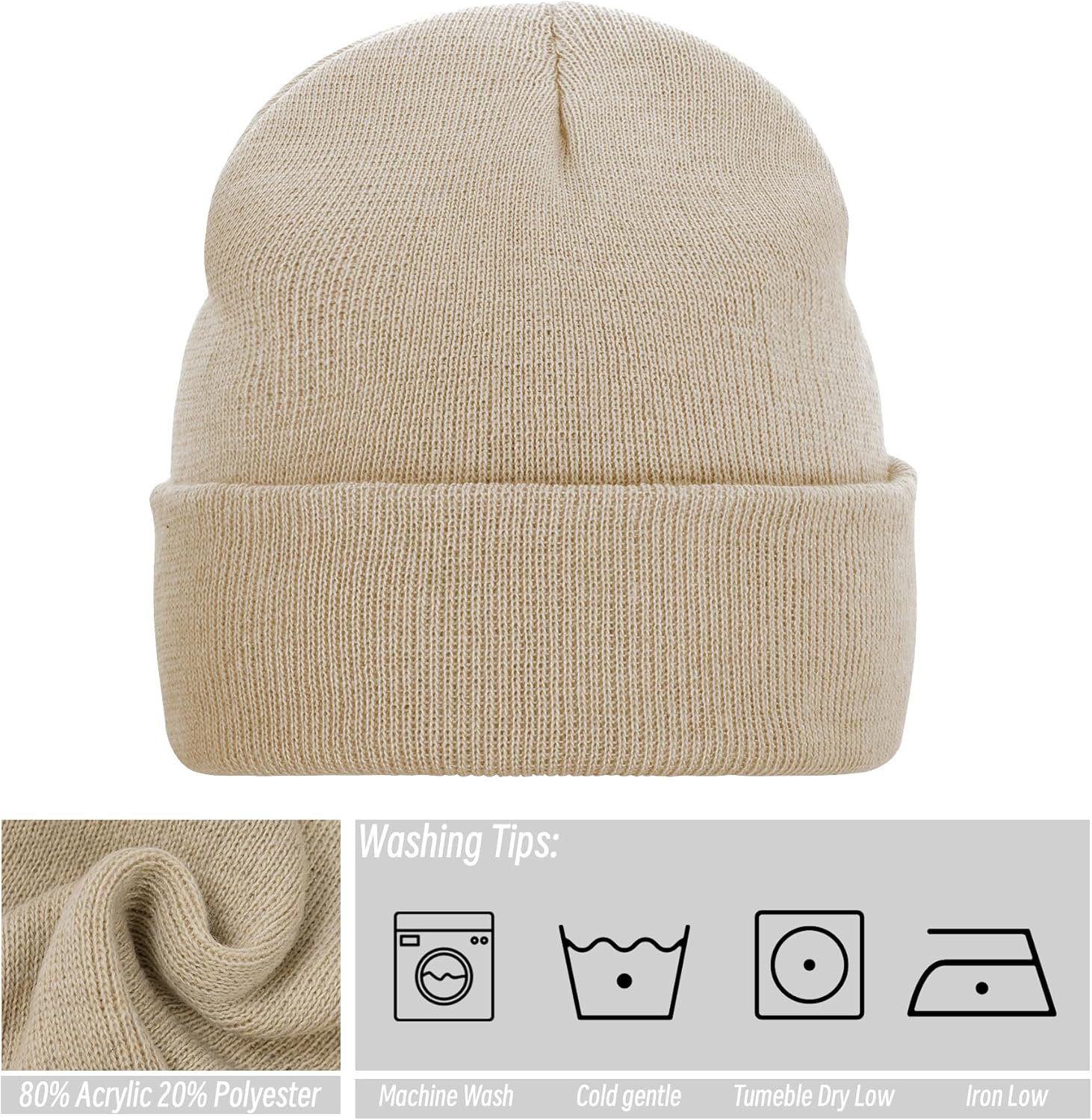 Beanie for Men Women, Slouchy Knitted Beanie Hats Winter Warm Hat Unisex Cuffed Plain Hat for Cold Weather - Image 3