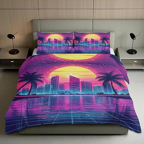 Miniatura 14 de Synthwave - Juego de funda de edredón tamaño individual, juego de ropa de cama de ciencia ficción con cierre de cremallera, funda de edredón