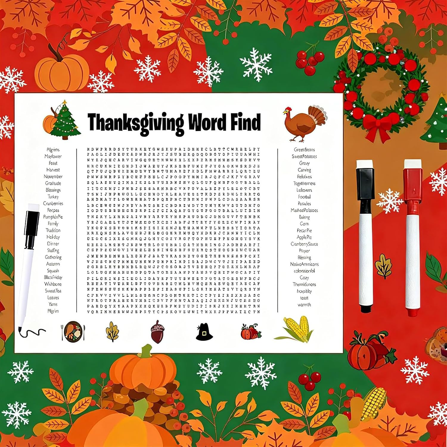 Jumbo Thanksgiving Word Search Poster Giant 36"x24" Wall Game with 50 Words Giant Thanksgiving Word Search Giant Word Search Poster Thanksgiving Game for Family Holiday Party decorations(Thanksgiving) - Image 6