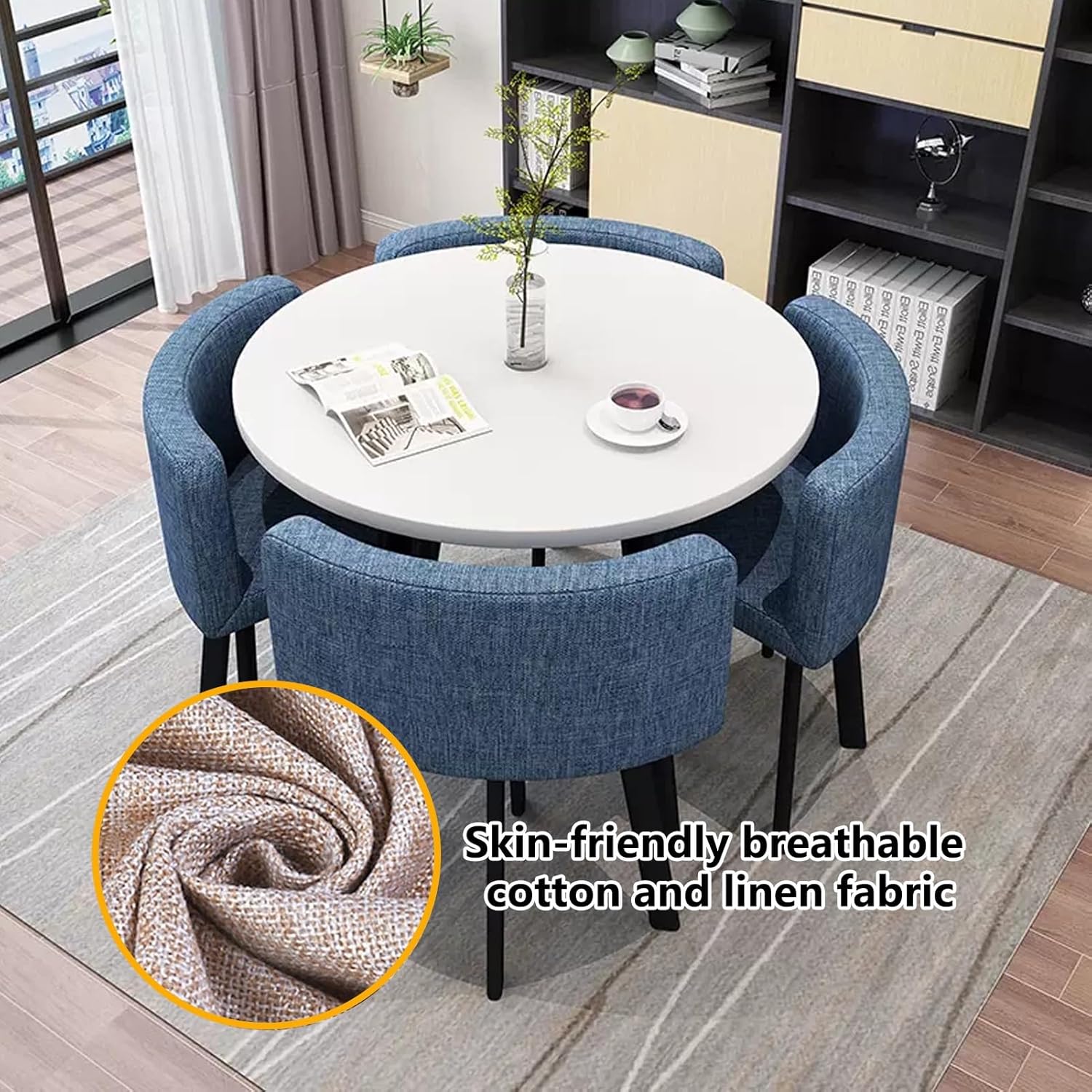 4つのオフィスレセプションラウンドテーブルと椅子セットビジネス交渉のための小さな会議室テーブル、クラブミーティングのコーヒーテーブル モダンな会議  テーブルセットオフィス受付家具椅子付き交渉テーブルと椅子セット4脚の椅子付きラウンドダイニングテーブル省 ...