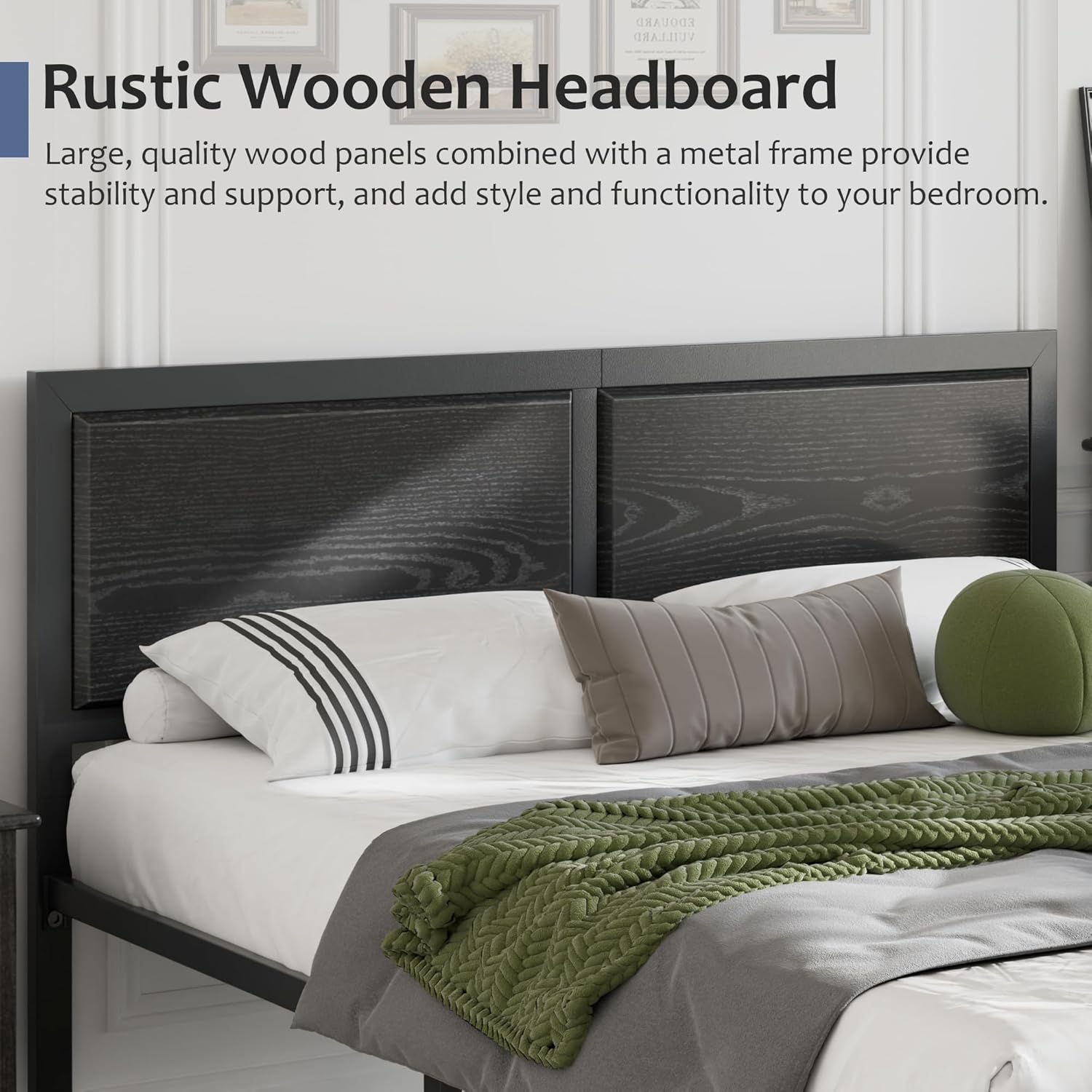 VECELO Full Size Bed Frame with Black Wood Headboard and Footboard, 14 Inch Platform Mattress Foundation, No Box Spring Needed, Heavy Duty Support, Easy Assembly