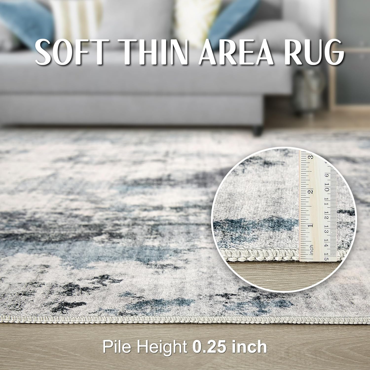 Washable Rug 9x12 Area Rugs for Living Room: Modern Abstract Neutral Soft Carpet for Bedroom Dining Room Under Kitchen Table Home Office Decor - Grey Blue