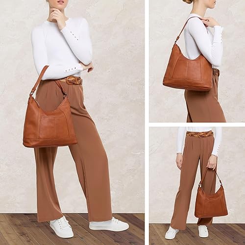Miniatura 2 de American Leather Hudson Hobo - Bolso de hombro de piel suave, bolso con compartimentos con cremallera y bolsillos deslizantes para mujer Soft