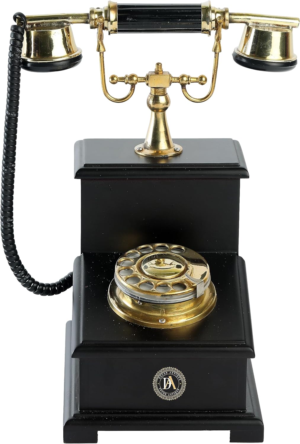 Decorative Vintage Telephone Antique Brass Candlestick Phone Landline Wooden Retro Dial Black Antique Finish