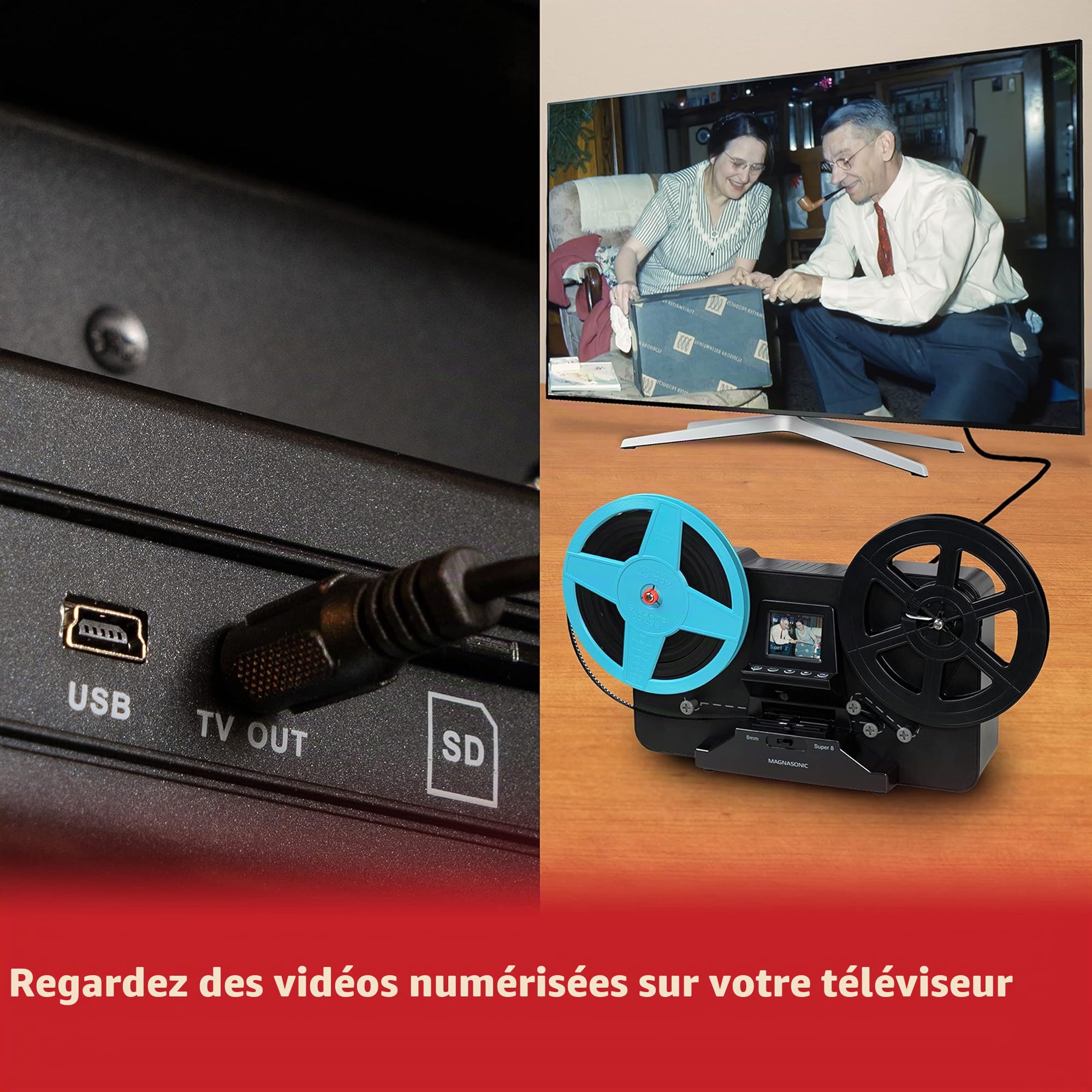 Magnasonic Scanner de Film Super 8/8 mm, convertit Le Film en vidéo numérique, écran Vibrant de 5,8 cm, numérisation et visualisation des bobines de Film Super 8/8 mm (FS81)