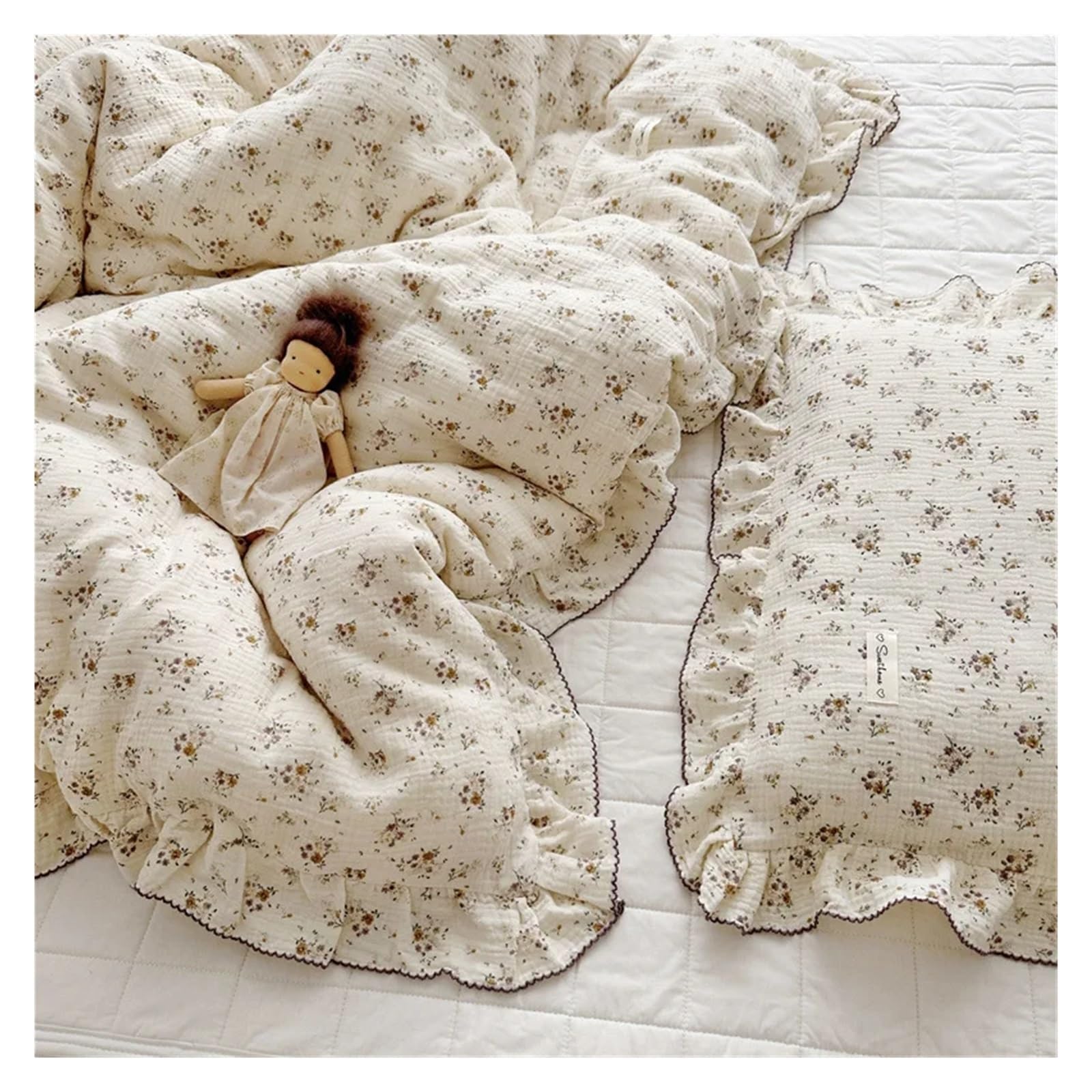 Juego de edredón de 3 piezas, juego de ropa de cama de muselina de algodón para cuna, funda de edredón y funda de almohada, sin relleno