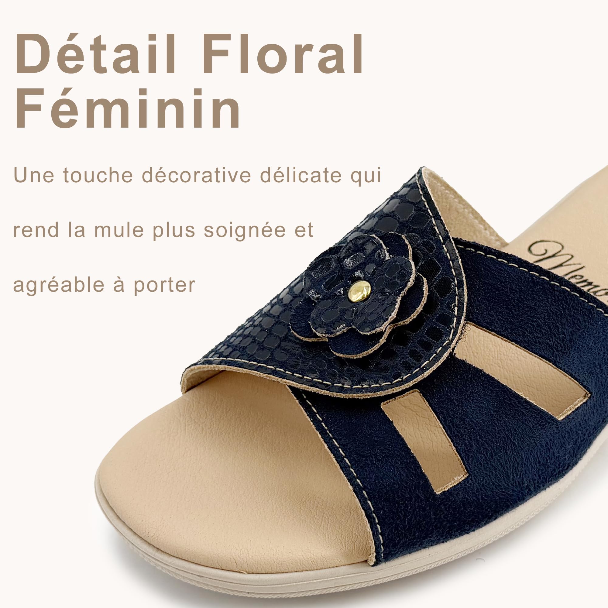 JOMIX Chaussons Femme Été avec Scratch Mules Compensées 4,8 cm Pantoufles Maison Confort Semelle Mémoire de Forme Antidérapantes Bout Ouvert Élégantes avec Fleur Made in Italy