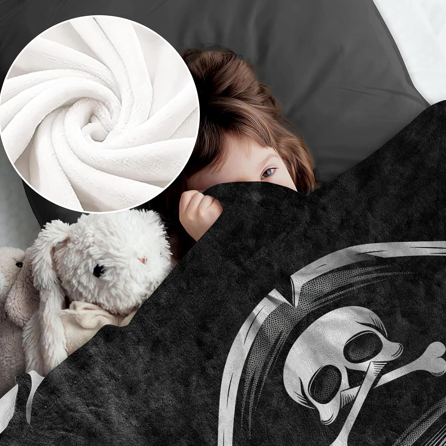 Gothic Pirate Skull Blanket for Men Boys Kids, Flannel Goth Classic Blankets Gifts, Skeleton and Black Background Throws for Sofa Couch Bed Living Room, Soft Warm Cozy Decor 80" x 60"