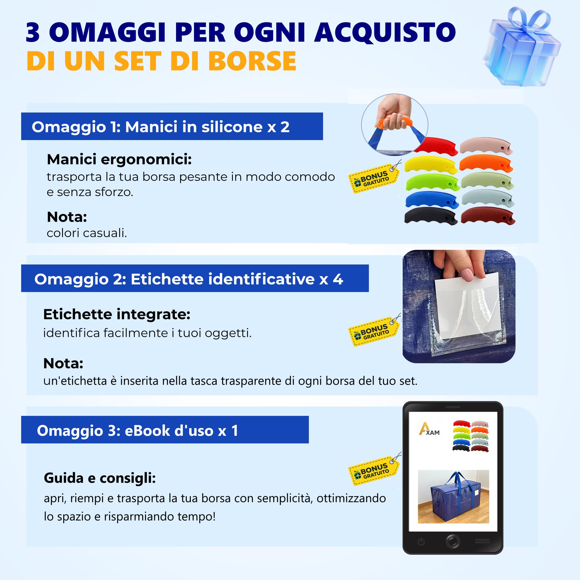 AXAM Borse per Trasloco XL 91 L [LOTTO-10] – Sacchi Portaoggetti Ultra Resistenti con Manici Comfort in Silicone – Alternativa Ecologica ai Cartoni – Pieghevoli, Impermeabili e Impilabili