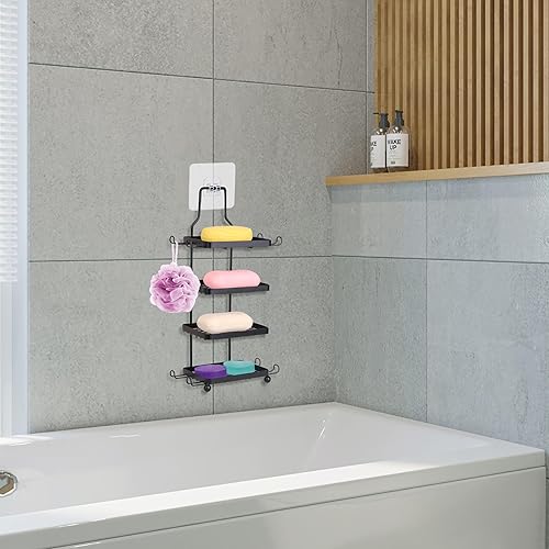 Miniatura 3 de Jabonera para pared de ducha, jabonera de 4 niveles de acero inoxidable, barra de ducha, baño, autodrenante, resistente a la corrosión, potente, sin