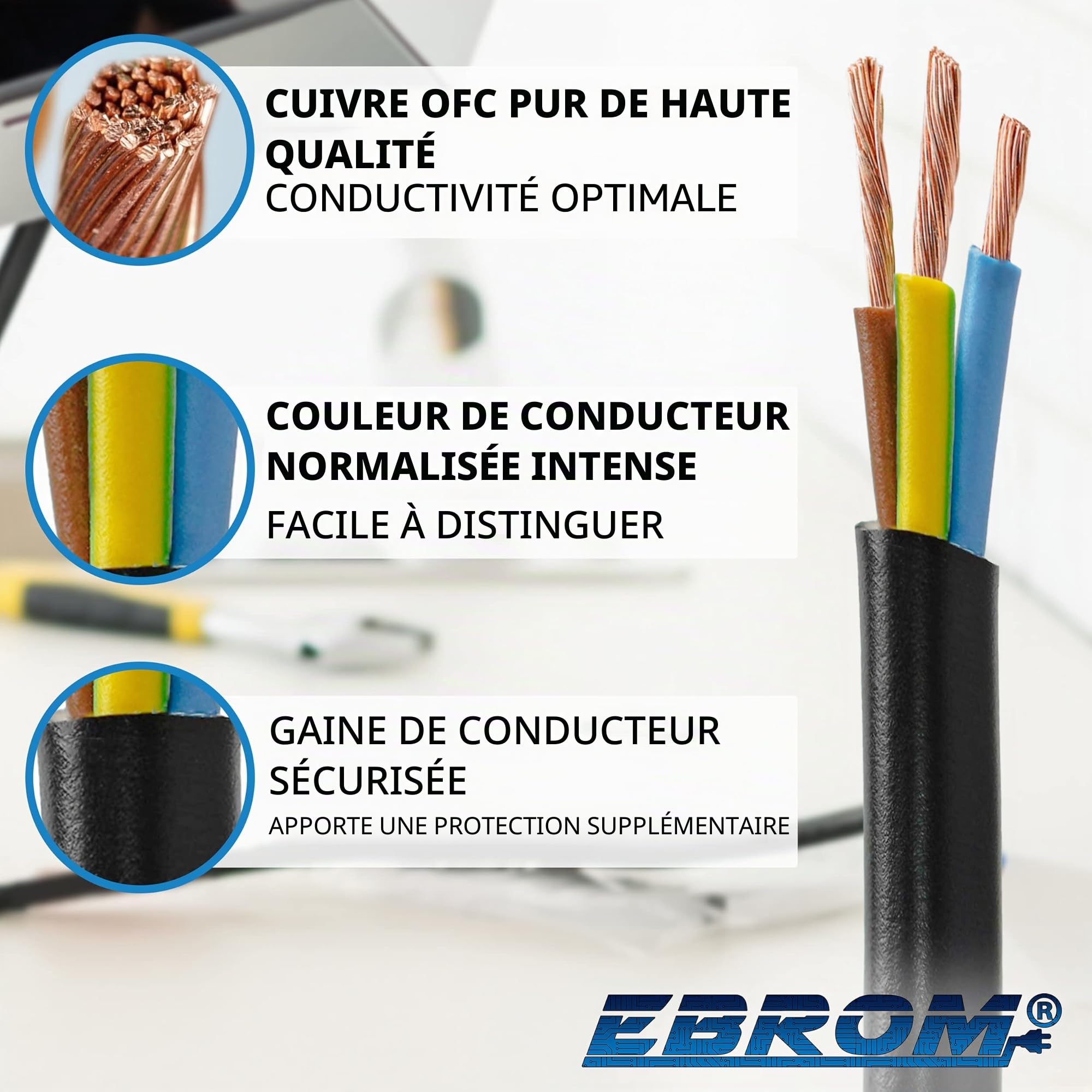 Câble de tuyau rond en plastique H05VV-F 3 x 1,5 mm² 3G1,5 mm² - Couleur : noir 5 m/10 m/15 m/20 m/25 m/30 m/35 m/40 m/45 m/50 m/55 m/60 m, etc. jusqu'à 100 m sur 5 m au choix. Ables