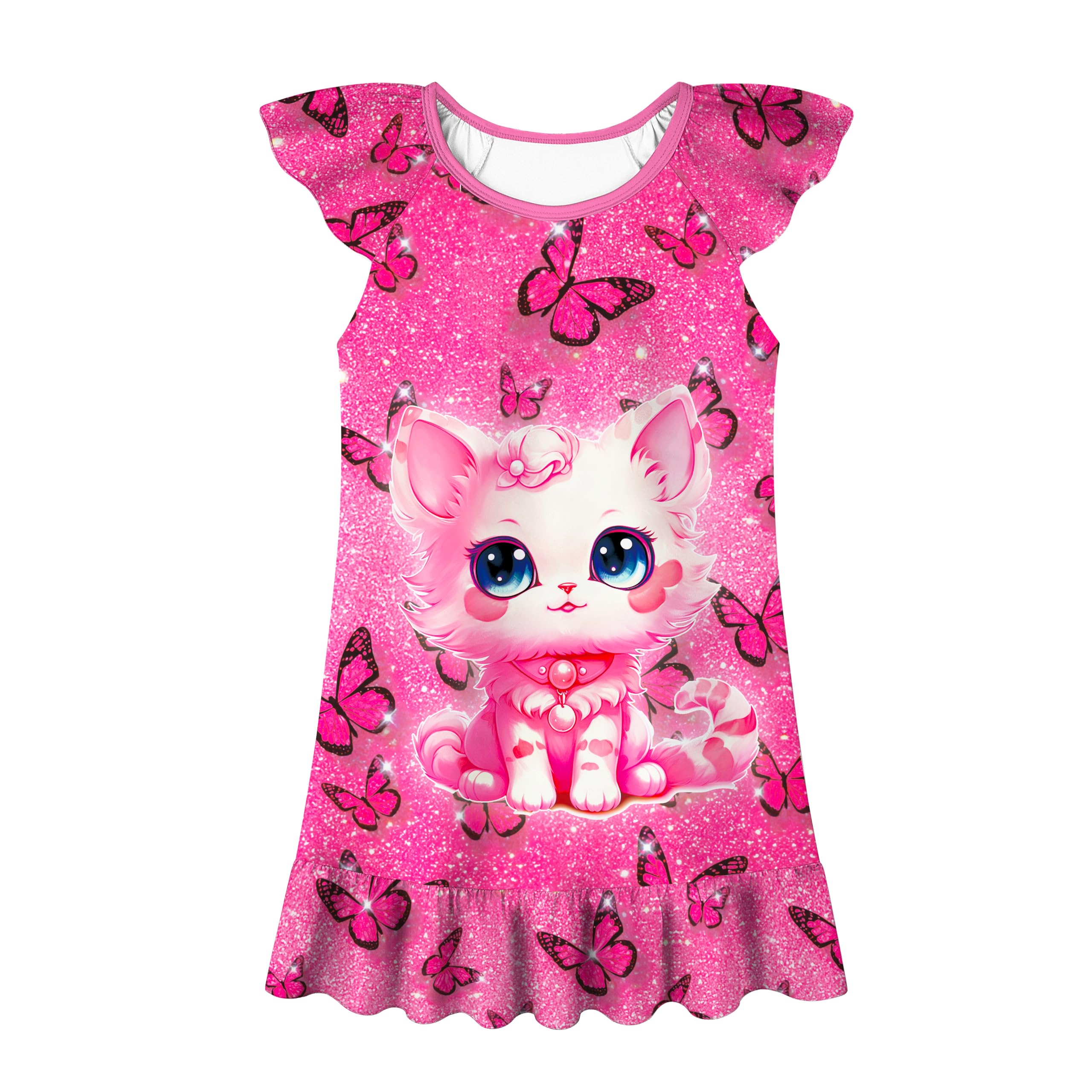 Girls Nightgowns Butterfly Cat Toddler Flutter Sleeve