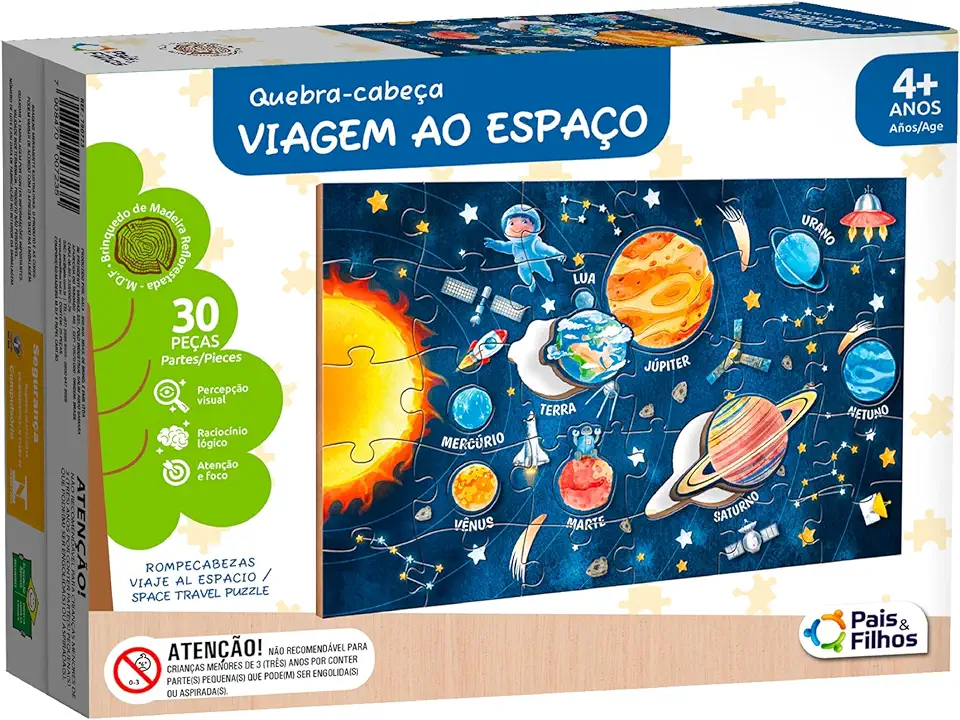 Pais & Filhos | Quebra-Cabeça Viagem Ao Espaço 30 Peças | Brinquedo Educativo 4+ | Coordenação Motora e Raciocínio | Tema Astronauta e Planetas